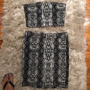 Snakeskin two piece bodycon set skirt and tube top